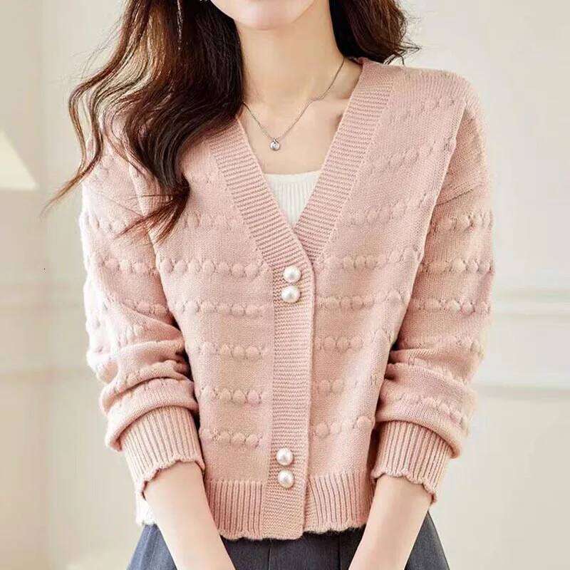 Women's Clothing Elegant Fashion V-neck Knit Cardigan Autumn Winter New Solid Sweet All-match Long Sleeve Top Lady Chic Sweaters Z260314