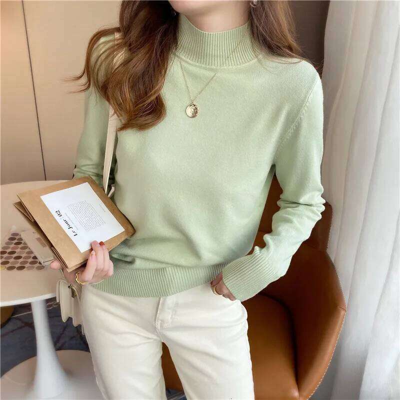 New Autumn and Winter Women's Semi-turtleneck Sweater Fashion Long-sleeved Solid Color Knitted Bottoming Shirt Soft Inner Top Z260314