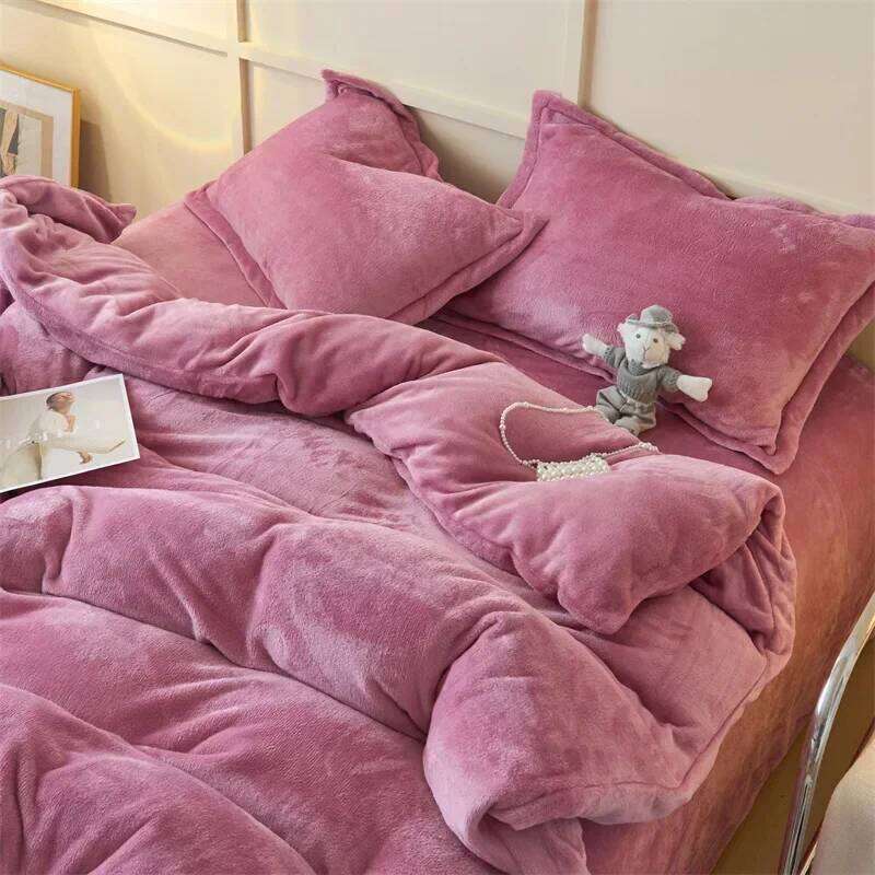 2024 new thickened autumn and winter solid color double-parcel milk fleece four-piece warm quilt cover bed sheet mattress kit H260312 - view 4