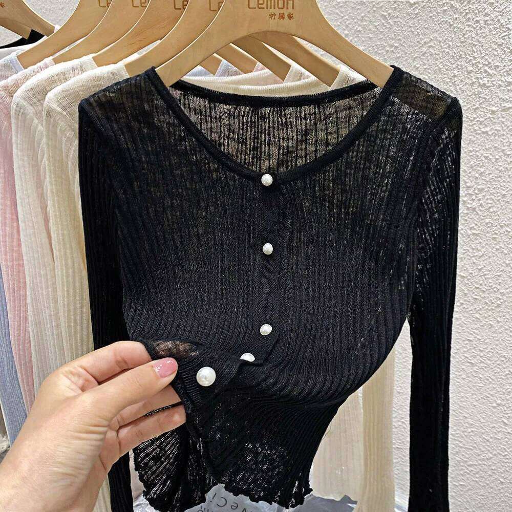 Ice Silk Sunscreen Cardigan For Women 2024 Spring/Summer V-Neck Outerwear Thin Shawl Knit Sweater Long Sleeved Short Jacket Top Z260313