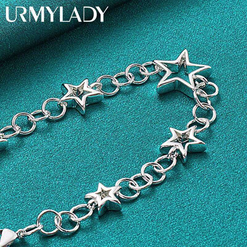 URMYLADY 925 Sterling Silver Five Pointed Star Chain Bracelet For Woman Wedding Party Fashion Jewelry Z260313