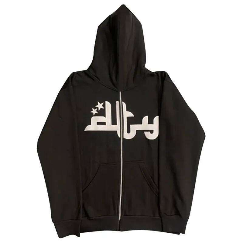 Y2K Printed Zipper Hooded Autumn and Winter Oversized Sweater Punk Harajuku Hip-hop Casual Sports Hoodie For Men And Women 26Y0313