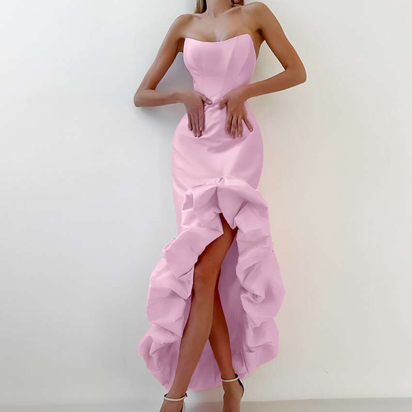 French Satin Strap For Women Spring High End Asymmetric Puffy Midi Dress MAKOUFEI