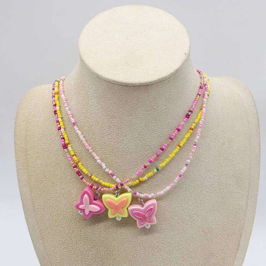 Dopamine Colorful Beaded Butterfly Summer Necklace Collarbone Choker Korean Jewelry Gift H260312