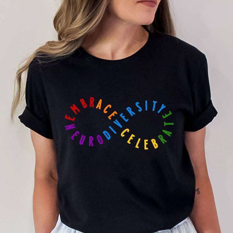 Autism Acceptance Rainbow Infinity Symbol Print Women T-shirt Short Sleeve Graphic T Top Summer Shirt Tshirts Female Tee T-Shirt Z260314