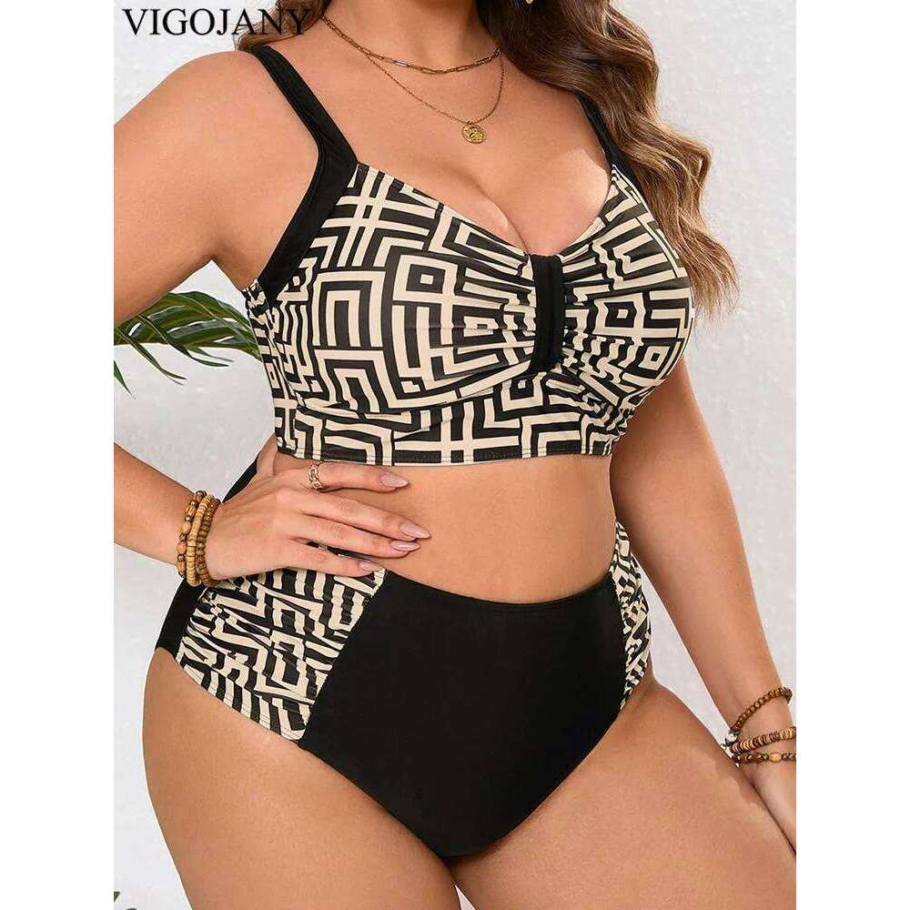 VigoJany 2026 Print Patchwork Plus Size Bikini Women Strapped Push UP Swimsuit High Waist Backless Bathing Suit Beach Bitchwear 26H0313