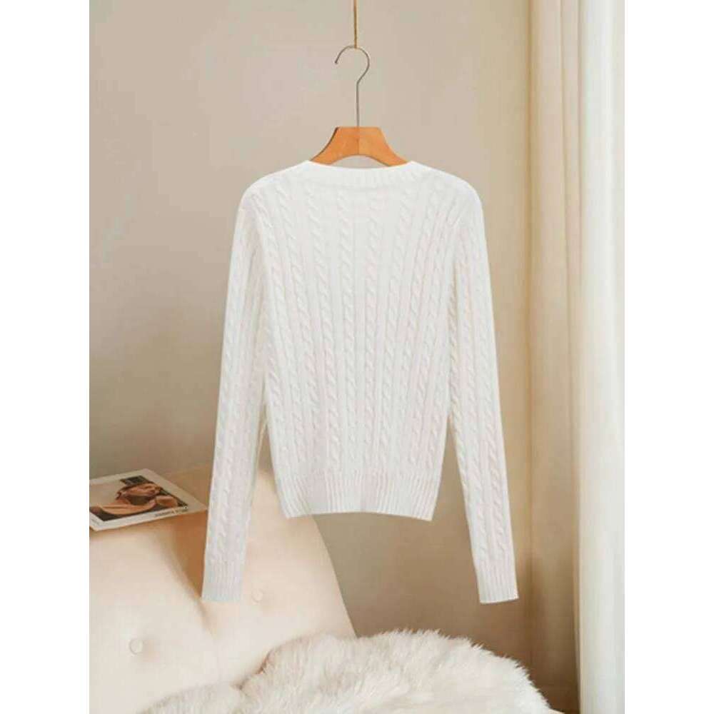 Women's V-neck Fried Dough Twists pullover wool fabric, versatile, fashionable, casual, loose, skin friendly material Z260313