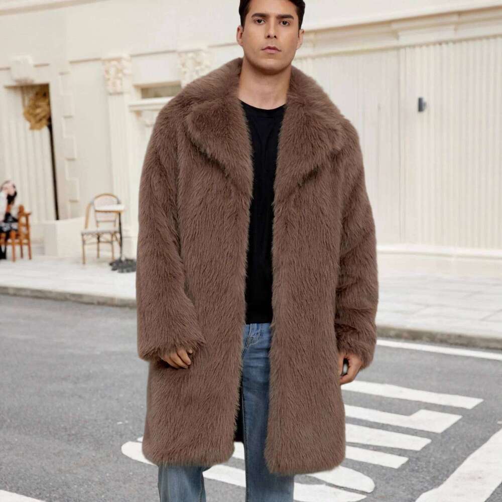 Men Faux Fox Fur Coats Thick Overcoats Jackets Long Sleeves Turn Down Collar Open Stitch Straight Maxi Casual 2025 Autumn Winter Z260313