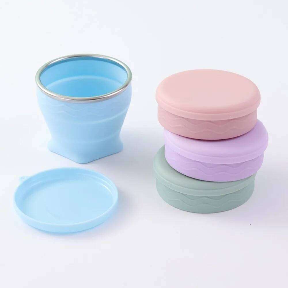 New 200ml Foldable With Lid Silicone Mug Camping Portable Drinking Cup Z260313