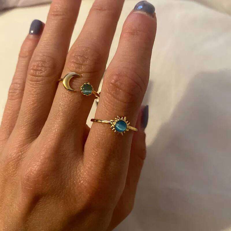 Zircon Rings For Women Stainless Steel Glowing Moon Star Adjustable Finger Ring Aesthetic Wedding Jewelery Gift Femme H260312