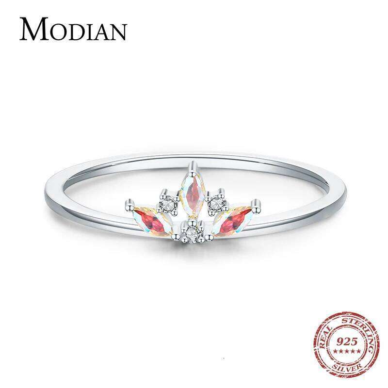 MODIAN Delicate Small Crown 925 Sterling Silver Finger Ring With Rainbow Fire Color Zircon For Women Fashion Jewelry Anel H260312