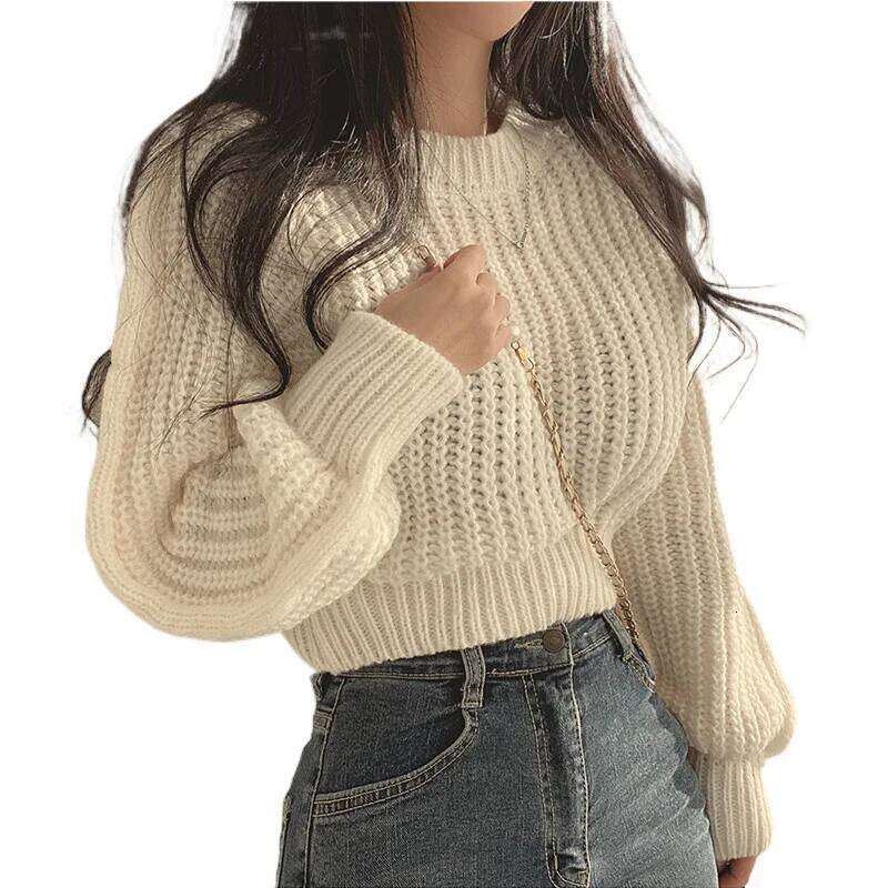 Loose Vintage Harajuku Lantern Long Sleeve Women Korean Autumn Winter Knitwear Soft Warm Tops Chic Solid Femme Sweater Z260313