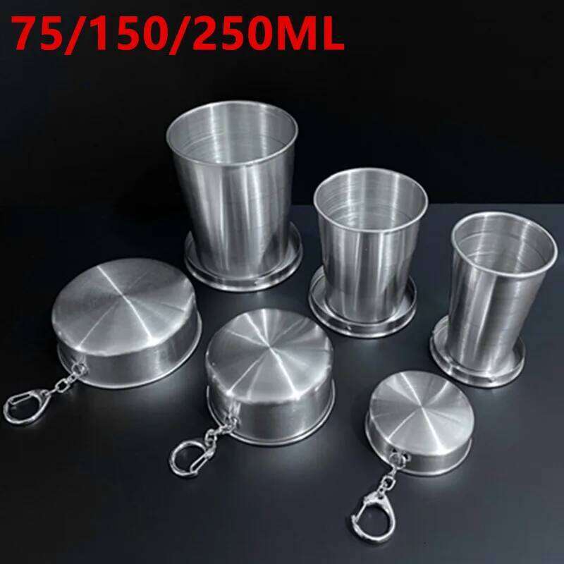 75/150/250ML Stainless Steel Folding Camping Cookware Retractable Teacups Teaware Camp Utensils Tableware Folded Cup New Z260314