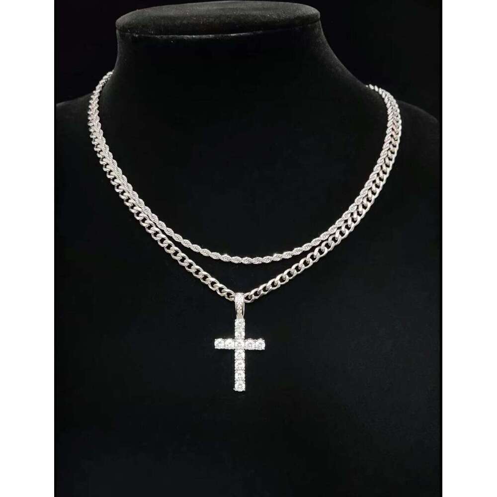 Fashionable Double + Cross, Unisex - 3mm Layered Cuban Chain Necklace Set Minimalist 20-24 Inches Gift H260312