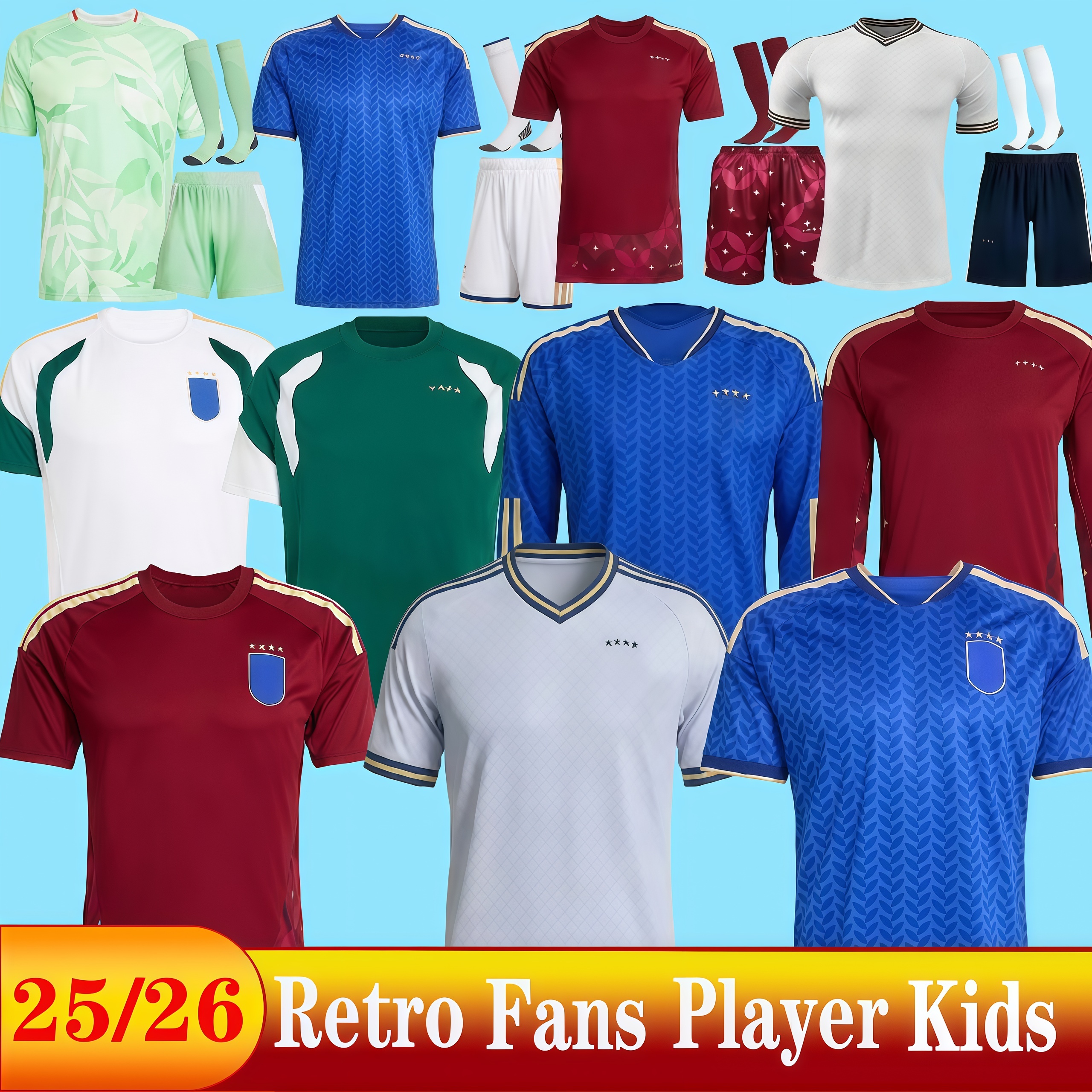italy jersey World Cup 2025 2026 Italy Soccer Jerseys Italian National Team Italys Retro DEL PIERO BAGGIO Italia football tops Shirt BARELLA MALDINI kids kit 3XL 4XL
