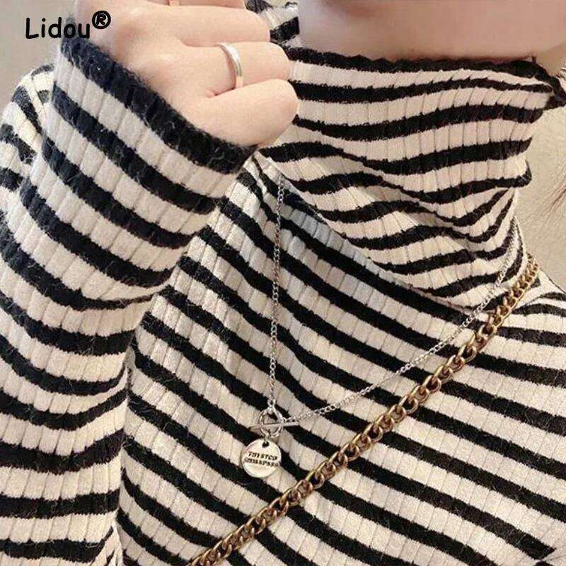 Autumn Winter Striped Turtleneck Knitted sweaters for women 2022 new long sleeve top Women sweater All-match bottoming shirt Z260314