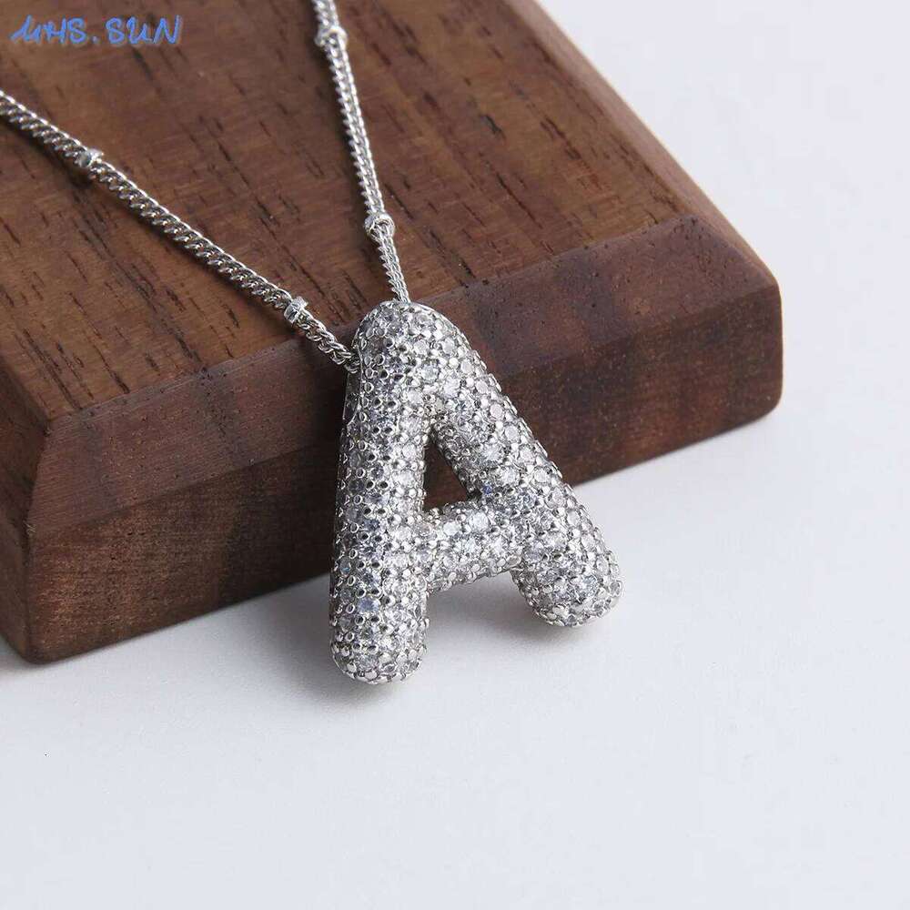 MHS.SUN High Quality Bubble Necklace Letter A-Z Silver Color Zircon 26 Initial Balloon Pendant For Women Men Jewelry H260312