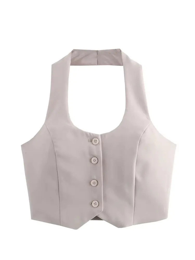 HH Women Fashion Solid Vest Pant Suit Single Breasted Halter Cropped Vests Top High Waist Patchwork Trouser Office Lady Sets 260309