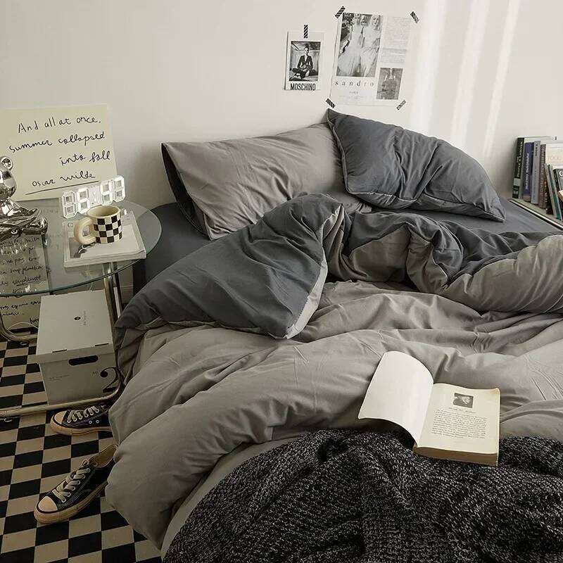 High Quality Solid Color Double Washed Cotton Bedding 4 Pieces Student Dormitory Linen Duvet Set Bed Suit H260312 - view 7