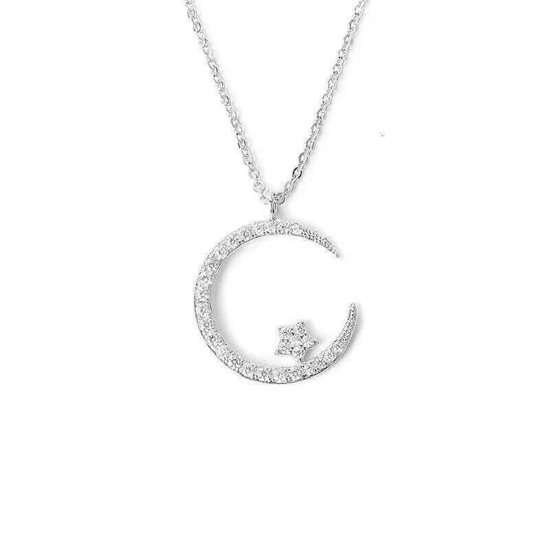 Shiny Star Moon Pendant Necklace, Women's Sparkling Exquisite Clavicle Chain, Unique Design Jewelry Gift for Girlfriend H260312