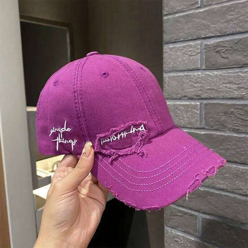 Purple Pleated New 2023 Flat Tongue Hat Small Face Wide brim Versatile Sunscreen Baseball cap for Men and Women Z260313