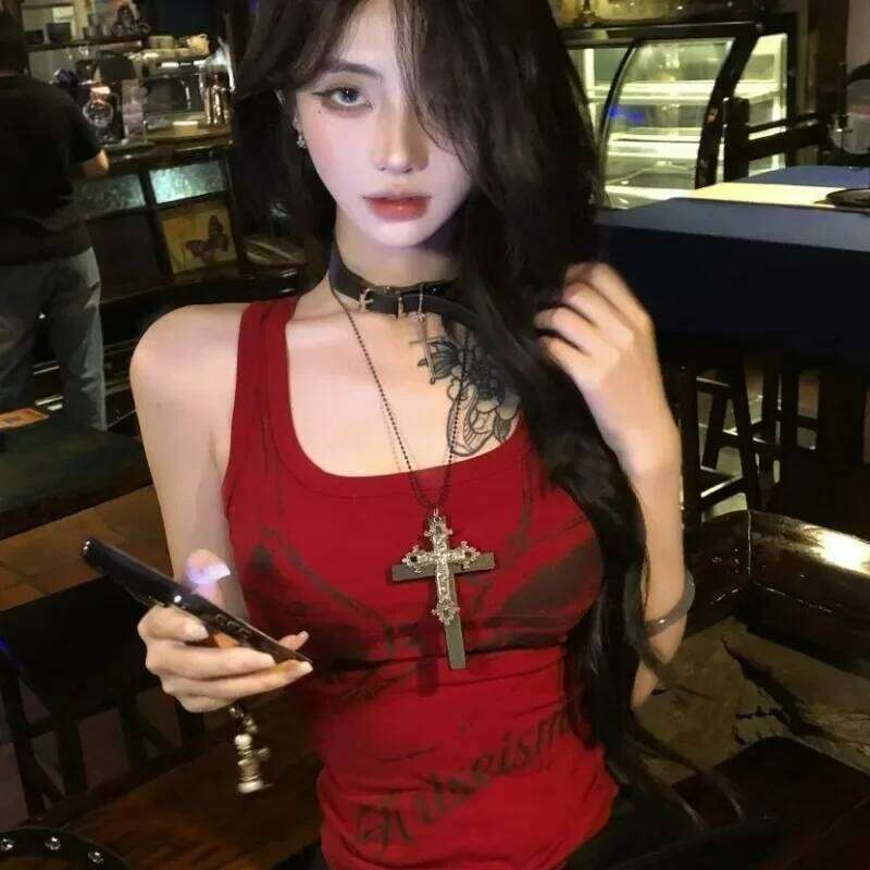 Gothic Punk Large Wood Y2k 3D Relief Flower Metal Cross Double Pendant Necklace Jewelry Gifts Accessories H260312