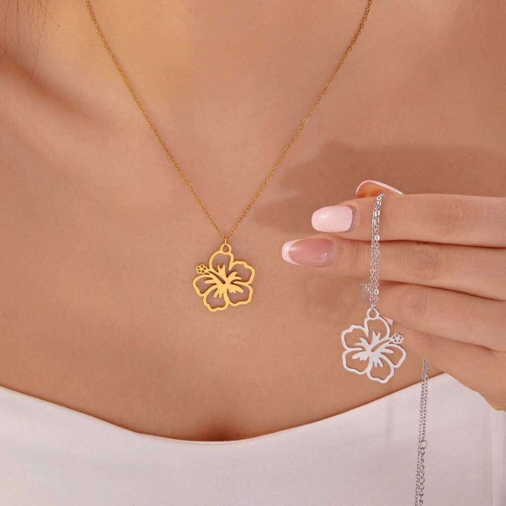 Stainless Steel Necklace For Women Light Hollow Flower Pendant Clavicle Chain Choker Party Minimalist Jewelry Gifts H260312