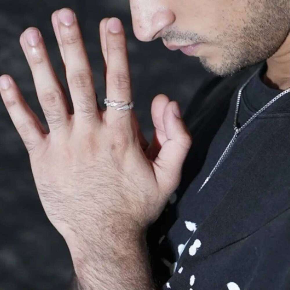 Adjustable Lightning Zircon Ring, Stainless Steel Punk Jewelry for Women Men, Comfort Fit Daily Wear Gift Idea H260312