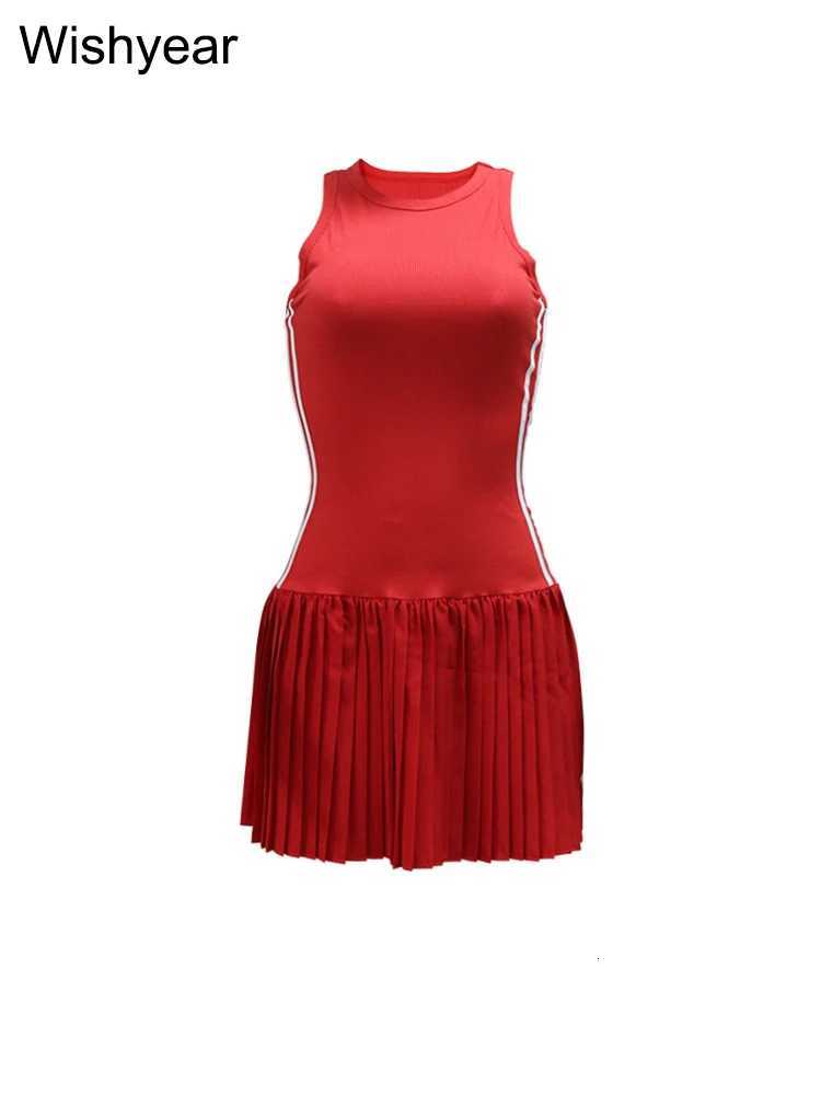 New Fashion O-neck Sleeveless Side Striped Ribbed Pleated Mini Dress for Women Sexy Slim Night Club Tank Summer Birthday RobeT260316