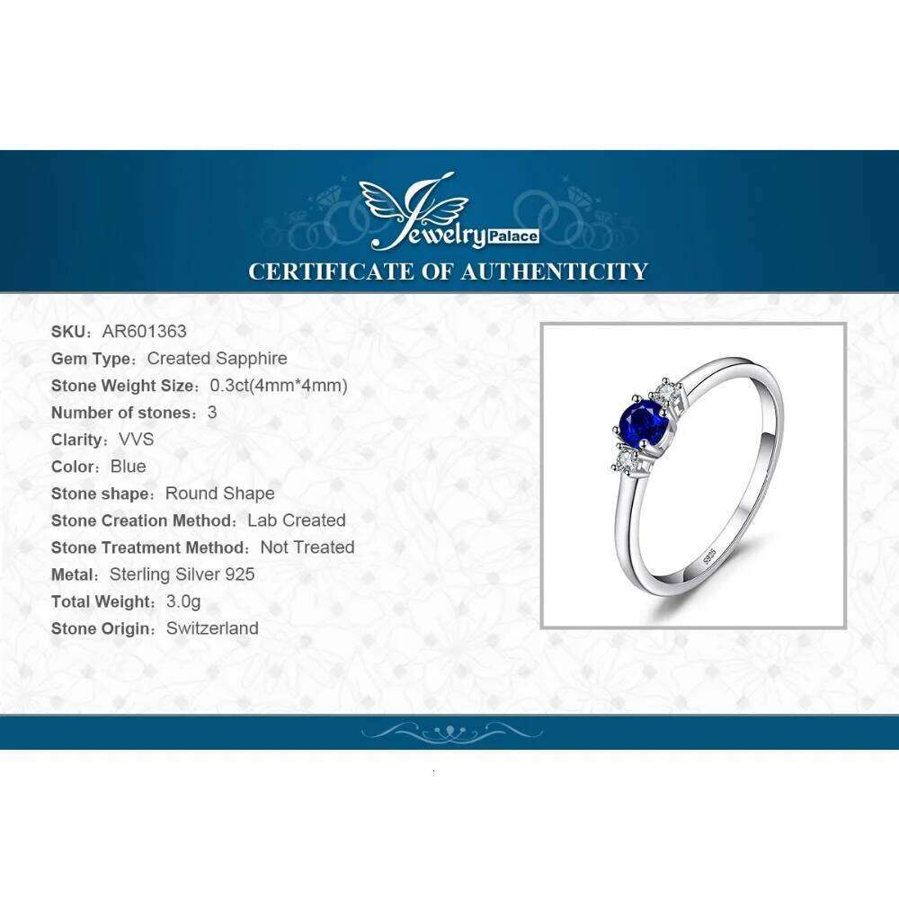 JewelryPalace Created Blue Sapphire 925 Sterling Silver 3 Stones Promise Ring for Women Fashion Gemstone Jewelry Wedding Gift H260312