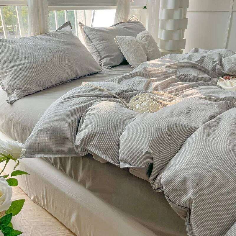 Striped Duvet Cover Quilt Ins Nordic Grey Of Four Pieces, Home Bedding Set Bed Sheets H260312 - view 3