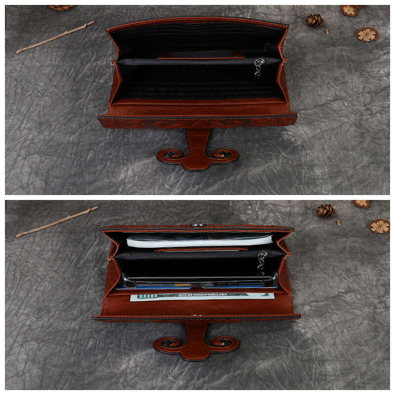 Luxury Bags Totes Genuine Leather Wallet For Women Long Style Top Layer Cowhide Horizontal Multiple Card Slots Vintage Embossed Money Clip Chinese Clu