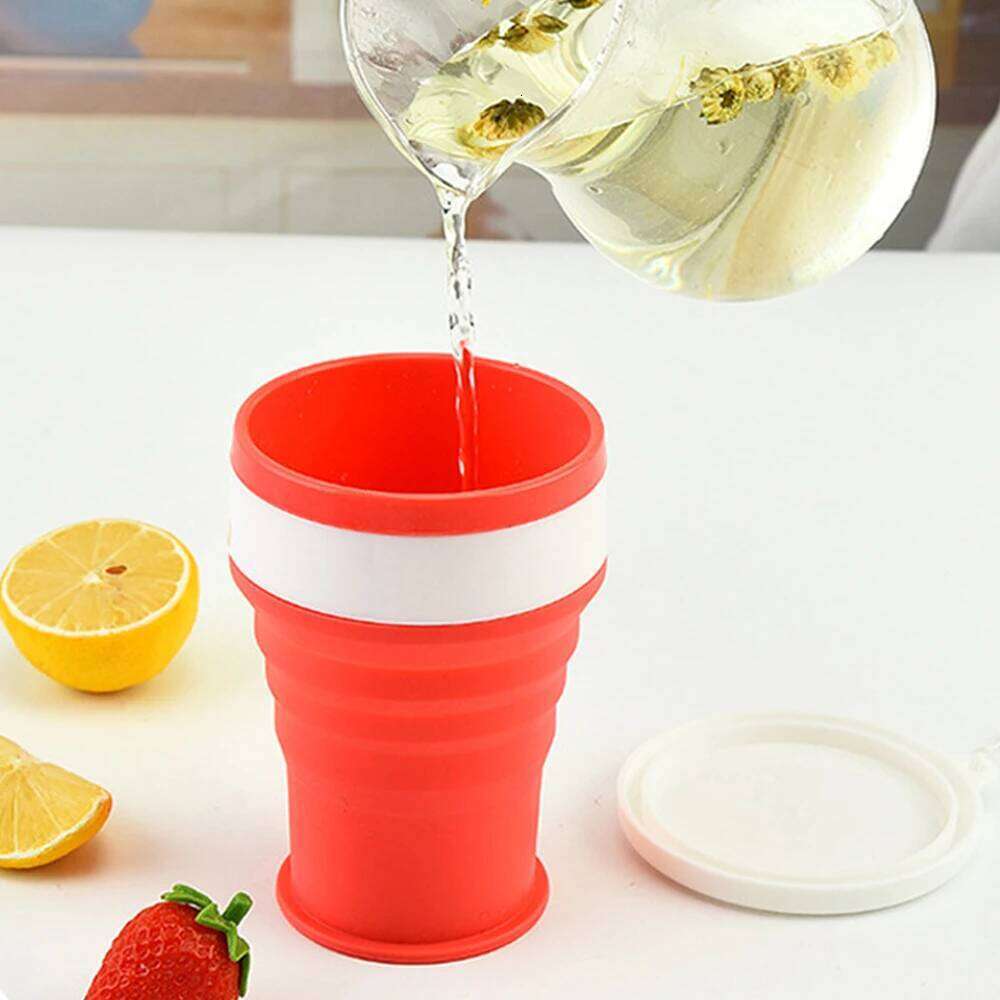 Portable Silicone Folding Water Cup 200/350ml Heat Resistant Telescopic Collapsible Foldable Mug With Lid For Travel Camping Z260313