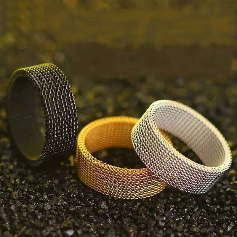 New Fashion Titanium Steel 8MM Grid Mesh Ring Woman For Men High Quality Simple Multi-color Jewelry Party Gifts H260312