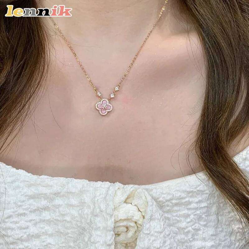 Pink Shell Necklace, Cr Pendant 18K Gold Plated Layering Chain Dainty Aesthetic Jewelry , Women's Fashion Gift H260312