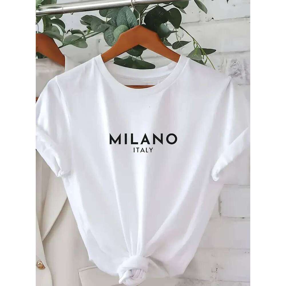 Fashion T Shirt Milano Letter Print T-shirt Casual Crew Neck Short Sleeve Top Tee Spring Summer Women's Clothing Z260314