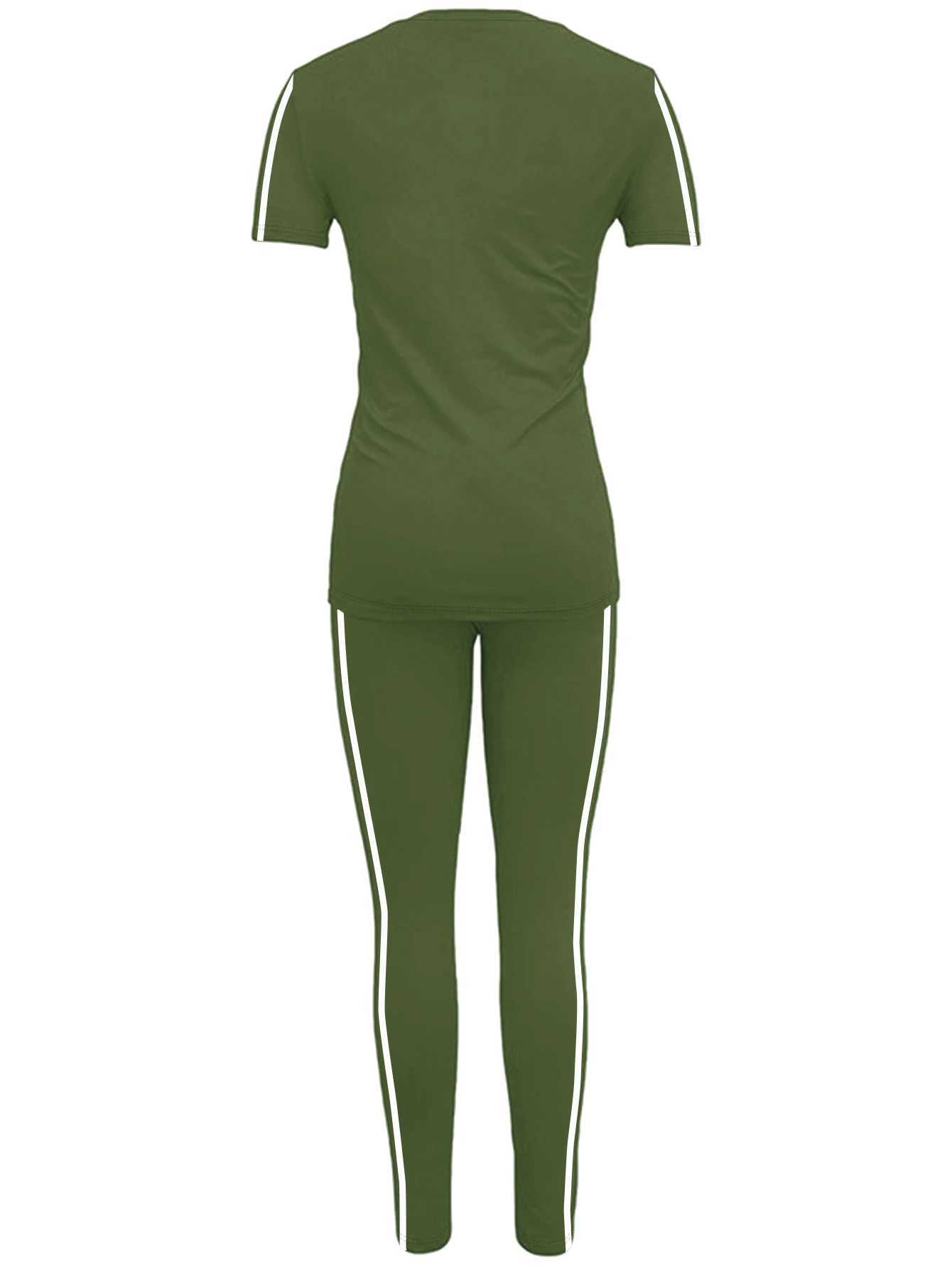 Womens Side-Striped Summer Sportswear Set Short Sleeve Long Pants Breathable Base Layer Clothing Colorful Casual Outfit M260313