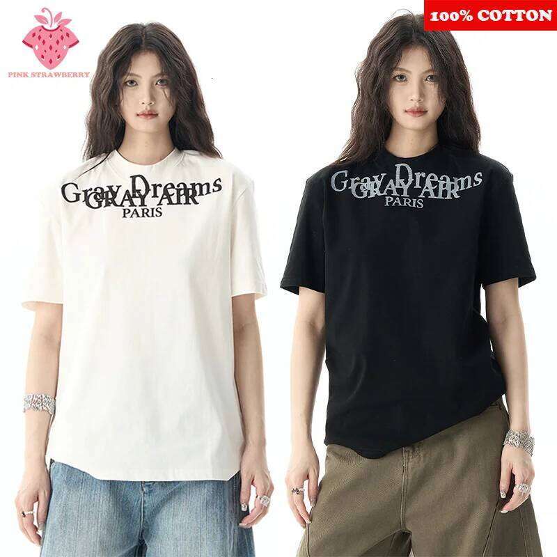 American style Street Letter Print T-shirt Women Summer New 100% Cotton Short sleeves Tee Casual comfort Y2k Top Female clothing Z260314