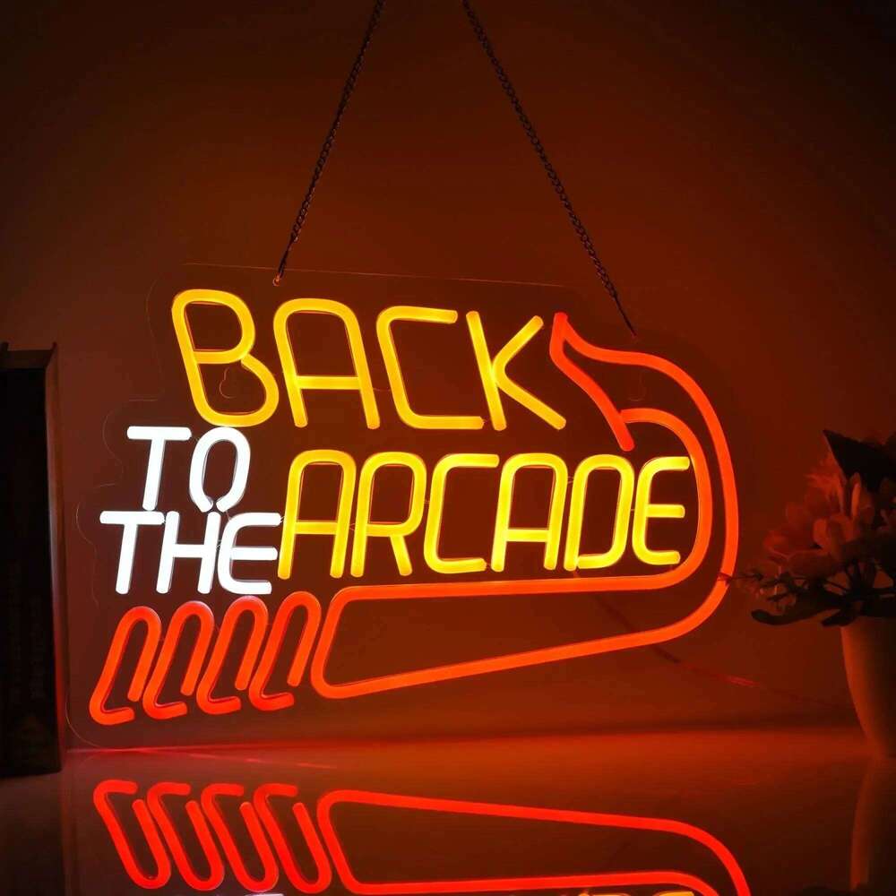 Back to The Arcade Neon Sign Retro Game Room Decor LED Wall Art for Gamers Home Bar Cafe Gaming Gift Idea Vintage 80s Style 26H0313