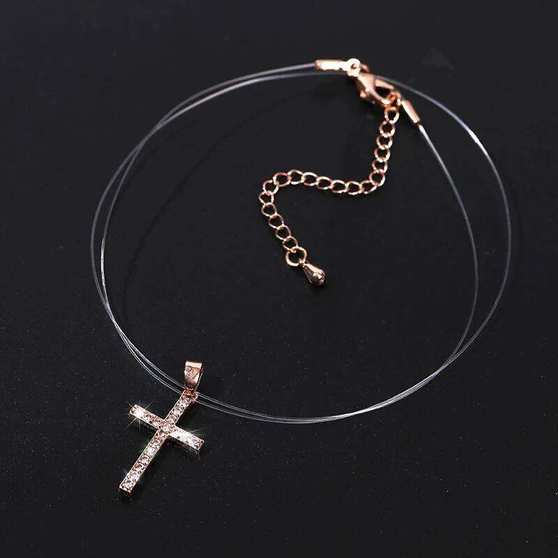 Classic Cross Pendant Necklace Simple Invisible Transparent Fishing line For Women Fashion Zircon Collier Choker Necklaces H260312