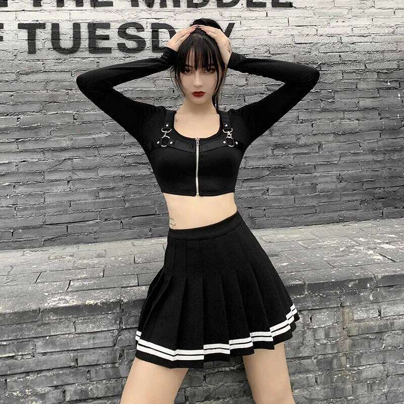 Vintage Korean Style Patchwork Harajuku JK Black Pleated Skirts Gothic Streetwear High Waist Mini Women Punk Skirt Z260314