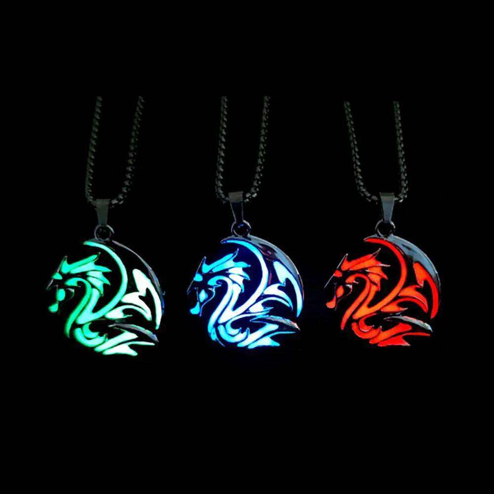 Hiphop Rock Stainless Steel Chain Luminous Alloy Dragon Pendant Glowing Night Dance Disc Glow In The Dark Necklace H260312