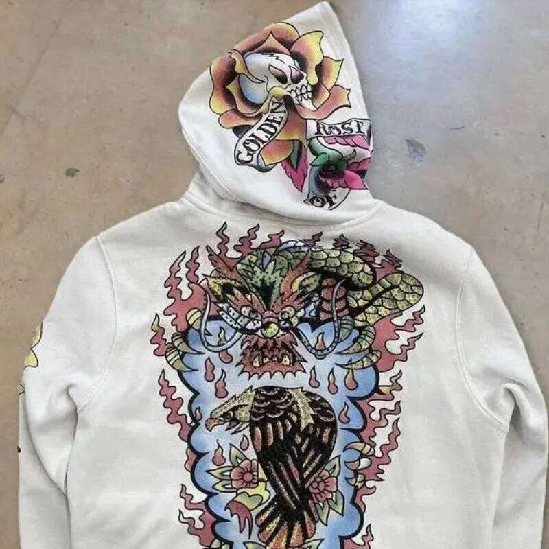 New Retro Graphic Print Lazy Style Harajuku Gothic Fashion Street Men and Women Zipper Hoodie Streetwear Z260314