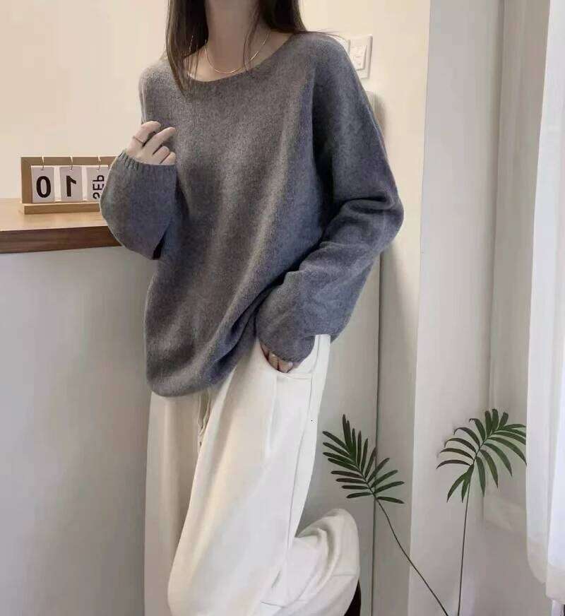 Korean Lazy Wind Word Collar Cashmere Sweater for Women Loose plus Size Autumn Winter Street Style Bottoming Z260313