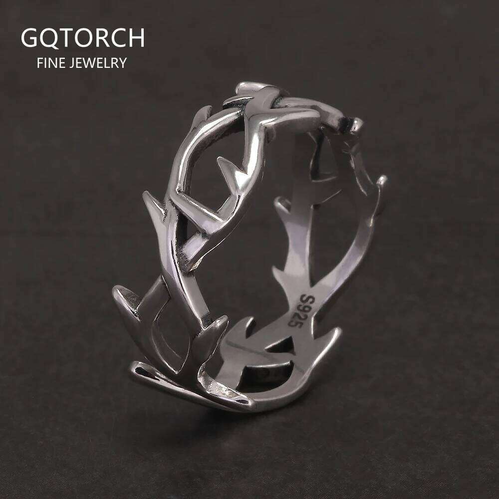 925 Sterling Silver Gothic Thorn Couple Rings for Women Men Punk Retro Cool Spiky Finger Ring Adjustable Hip-hop Y2k Jewelry H260312
