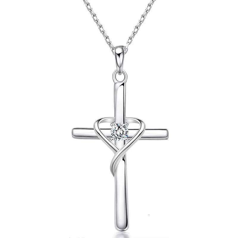 Huitan Delicate Trendy Cross Necklace Female Fashion Jewelry with Brilliant Zirconia Silver Color Pendant Accessories for Women H260312