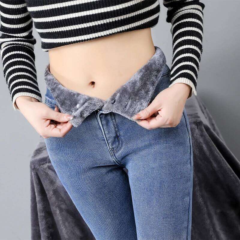 Winter Thick Velvet Women High Waist Skinny Jeans Simple Fleece Warm Fit Stretch Ladies Casual Slim Denim Pencil Pants Y2K Z260313