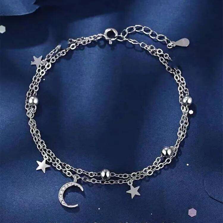 925 Sterling Silver Star Moon Bracelets For Women Fashion Korean Crystal Double Layer Charm Bracelet Original Party Jewelry Gift Z260313