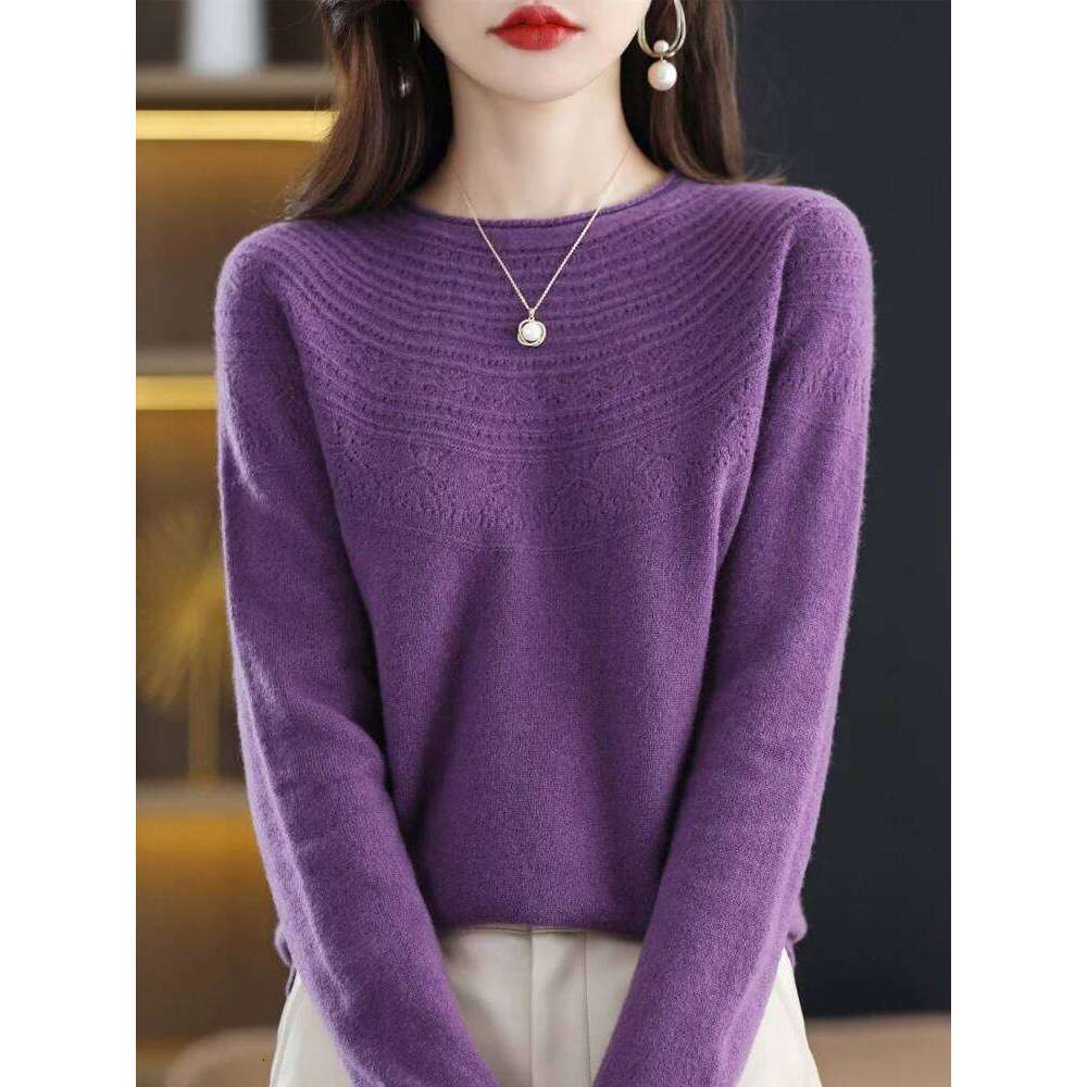 Women 100% Merino Wool Sweater Autumn Winter Pullovers O-Neck Hollow Cashmere Knitwear Female Basic Bottoming Clothing Tops Z260314