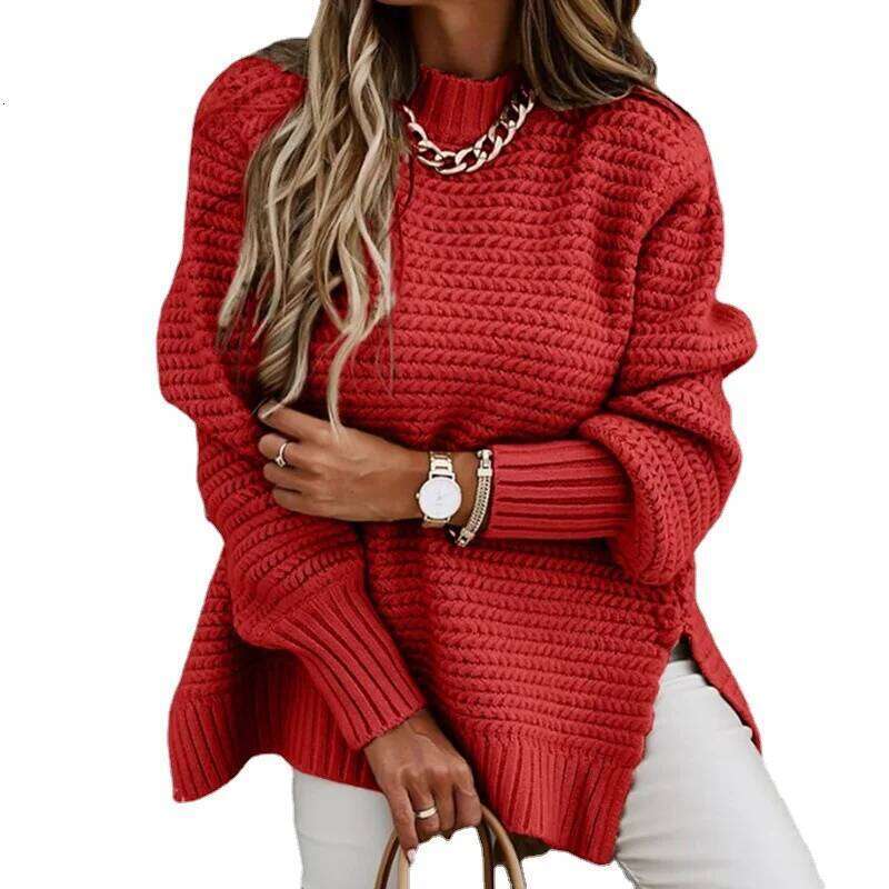 2024 Winter New Fashionable and Casual Women's Half High Collar Solid Color Bundle Hand Side Split Knitted Sweater Z260314